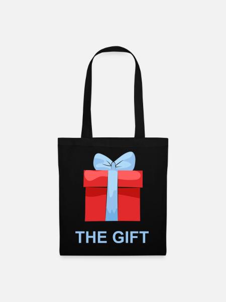 Rotes Geschenk mit Blauem Band - Stoffbeutel - Schwarz