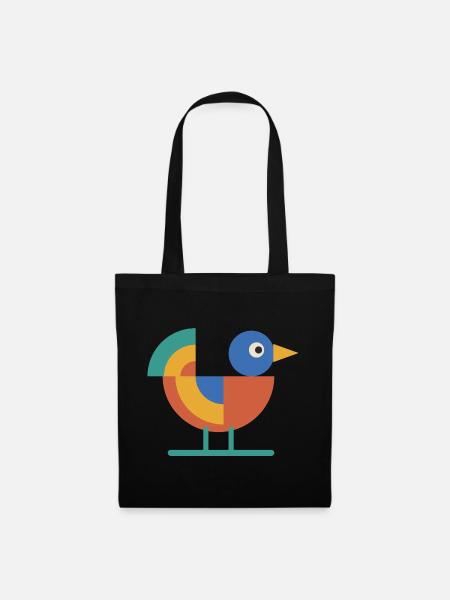 Geometrischer Vogel aus Kreisen und Viertelkreisen - Stoffbeutel - Schwarz