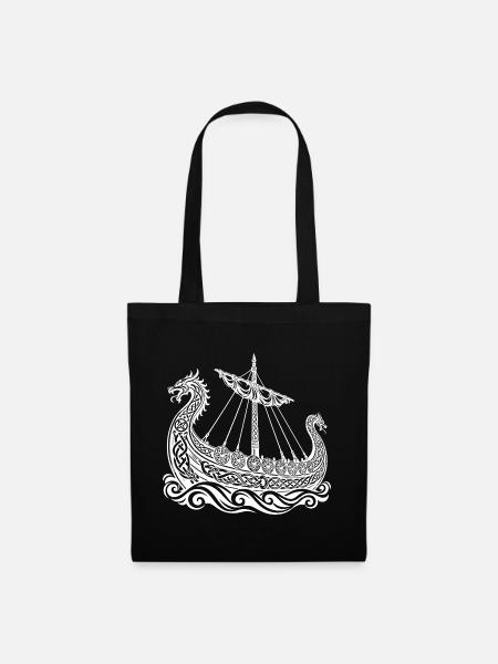 Wikingerdrachen-Langschiff auf Zierwellen - Stoffbeutel - Schwarz