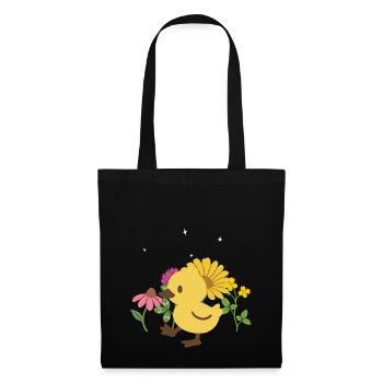 Küken Blumen Kinder Vogel Design Geschenkidee - Stoffbeutel - Schwarz - Vorne