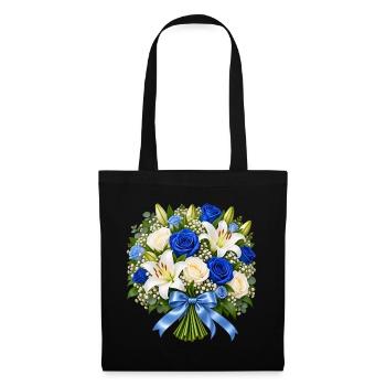 Blauer Rosenstrauß mit Lilien - Stoffbeutel - Schwarz - Vorne
