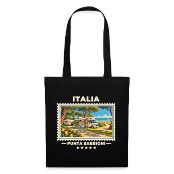 Italien Punta Sabbioni Camping Vintage Reisemarke - Stoffbeutel - Schwarz - Vorne