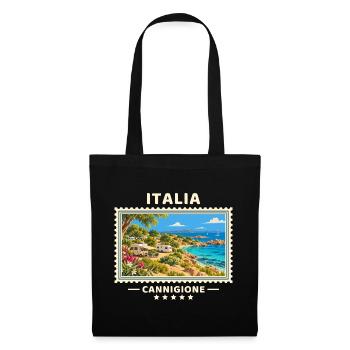 Italien Cannigione Camping Vintage Reisemarke - Stoffbeutel - Schwarz - Vorne