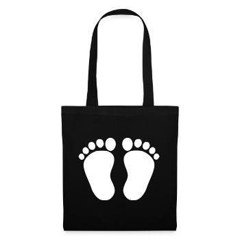 Babyfüße weiß Geschenk zur Geburt Taufe - Stoffbeutel - Schwarz - Vorne