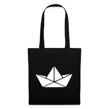 Maritimes Papierschiff Origami Boot Geschenk  - Stoffbeutel - Schwarz - Vorne