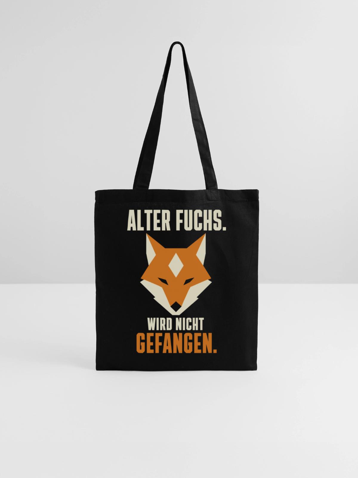 Alter Fuchs wird nicht gefangen – Doppelkopf - Stoffbeutel - Schwarz - Vorne
