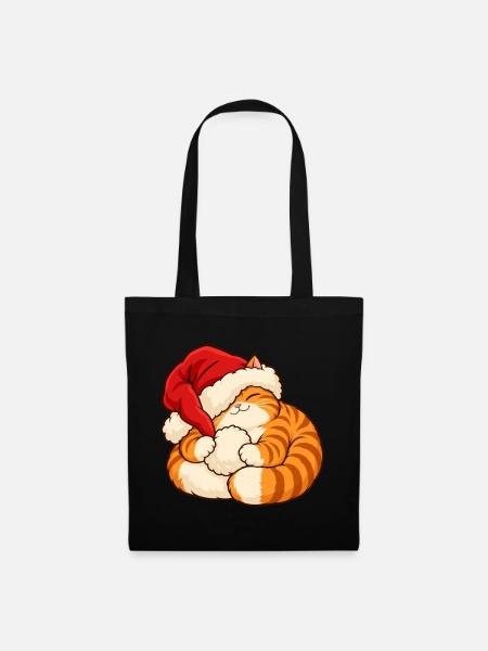 Weihnachten - Schlafendes Weihnachtskätzchen - Stoffbeutel - Schwarz