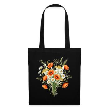 Wildblumenstrauß mit Mohn und Kamille - Stoffbeutel - Schwarz - Vorne