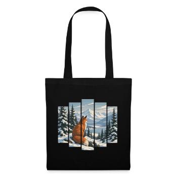 Fuchs im Winterwald - Verschneite Berglandschaft - Stoffbeutel - Schwarz - Vorne