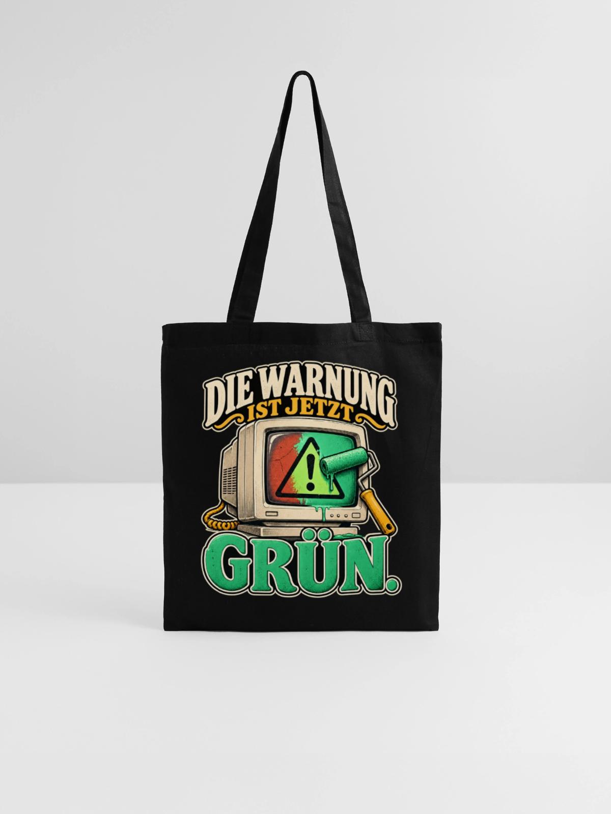 Warnung in Grün - Stoffbeutel - Schwarz - Vorne