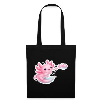Kawaii Axolotl Herzen Seifenblasen Rosa T-Shirt - Stoffbeutel - Schwarz - Vorne