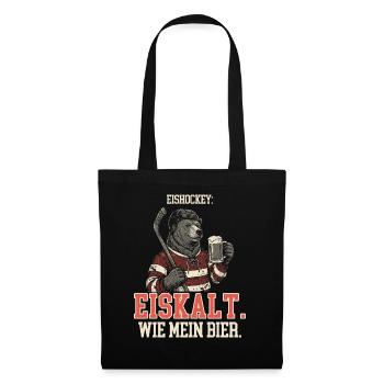 Eishockey Bier Eiskalt - Gravur Hobbyspieler - Stoffbeutel - Schwarz - Vorne