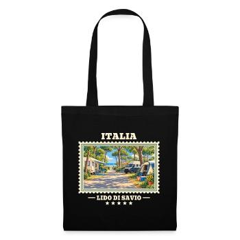 Italien Lido di Savio Camping Vintage Reisemarke - Stoffbeutel - Schwarz - Vorne
