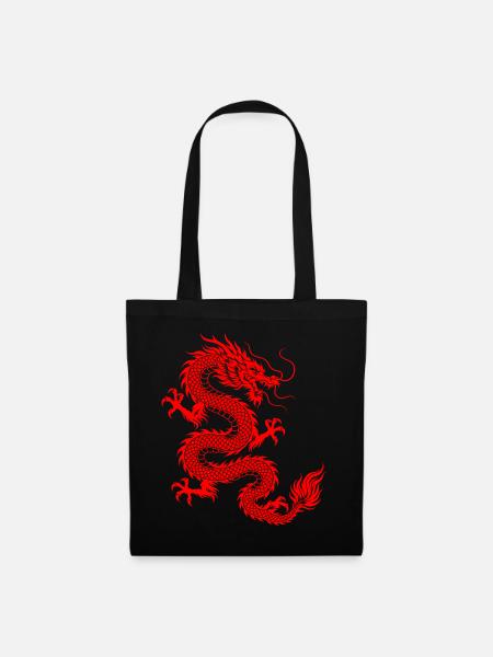 Rote chinesische Drachen-Silhouetten-Kunst - Stoffbeutel - Schwarz