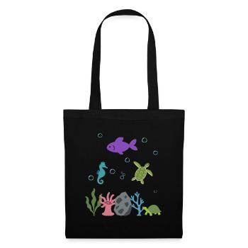 Fisch Unterwasser Kinder Seepferdchen Seeanemone - Stoffbeutel - Schwarz - Vorne