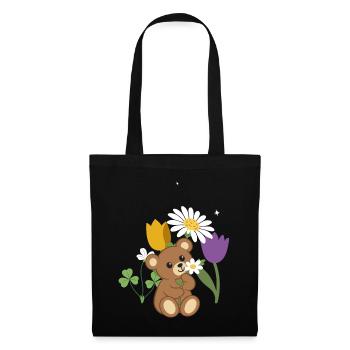 Teddy Blumen Kinder Geschenkidee Margerite - Stoffbeutel - Schwarz - Vorne