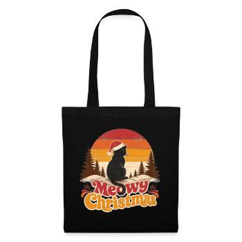 Meowy Christmas Katzen Silhouette Retro - Stoffbeutel - Schwarz - Vorne