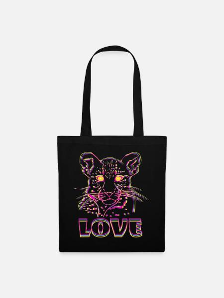 Neon-Tiger Love Kunst - Stoffbeutel - Schwarz