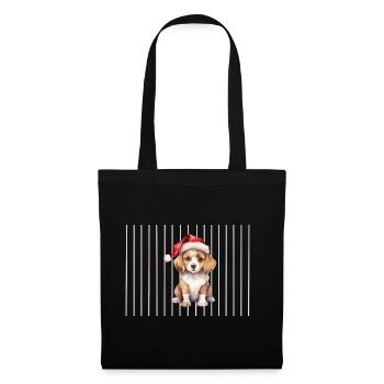 WeihnachtsBeagle mit Santa Hut - Stoffbeutel - Schwarz - Vorne