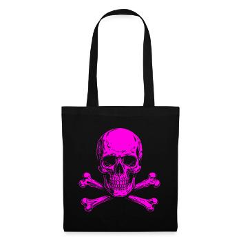 Neon Pink Skull mit Knochenkreuz - Stoffbeutel - Schwarz - Vorne