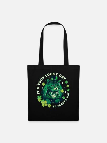 Glückskatze zum St. Patrick's Day - Stoffbeutel - Schwarz