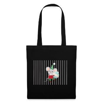 Fröhliche Maus mit Ornament - Stoffbeutel - Schwarz - Vorne