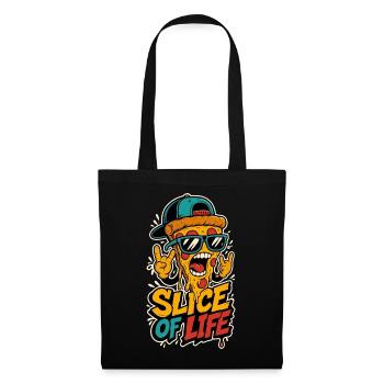 Pizza mit Cap und Rockhand – Slice of Life - Stoffbeutel - Schwarz - Vorne