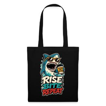 Hai mit Kaffee – Rise Bite Repeat - Stoffbeutel - Schwarz - Vorne