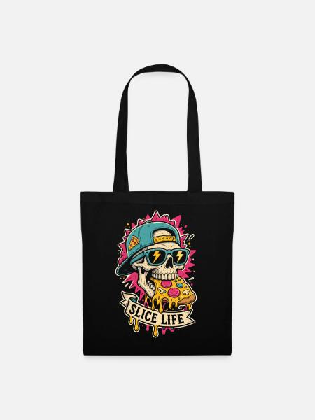 Pizza-Totenkopf mit Cap – Slice Life - Stoffbeutel - Schwarz