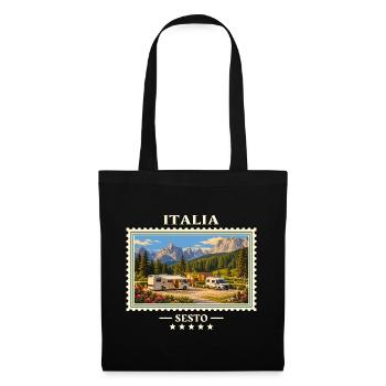Italien Sexten Camping Vintage Reisemarke - Stoffbeutel - Schwarz - Vorne