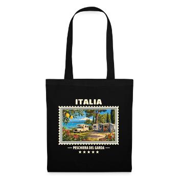Italien Peschiera del Garda Camping Vintage Marke - Stoffbeutel - Schwarz - Vorne