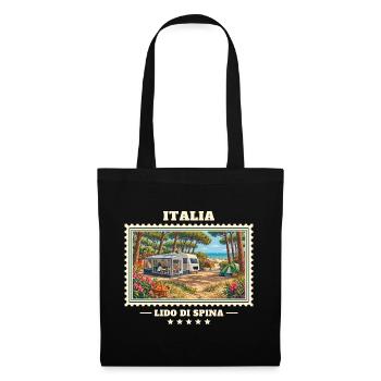 Italien Lido di Spina Camping Vintage Reisemarke - Stoffbeutel - Schwarz - Vorne