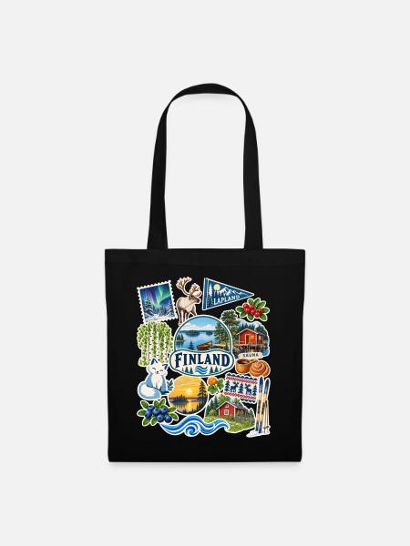 Finnland Reisesticker - Stoffbeutel - Schwarz