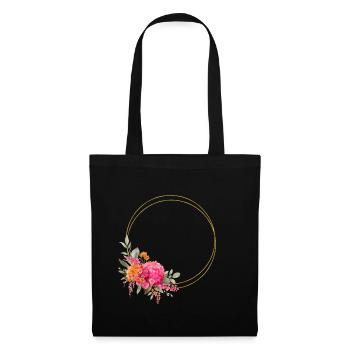 Farbenfroher Blumen-Kranz Personalisierbar - Stoffbeutel - Schwarz - Vorne