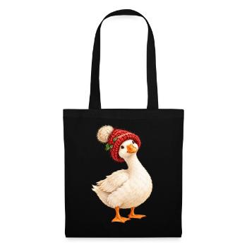 Weihnachtsgans mit Strickmütze – Cottagecore - Stoffbeutel - Schwarz - Vorne