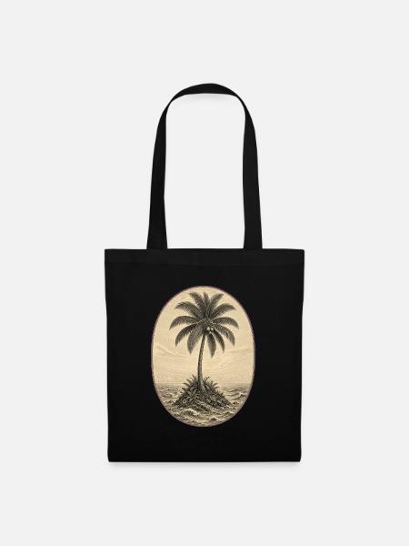 Island Palm Vintage-Gravur - Stoffbeutel - Schwarz