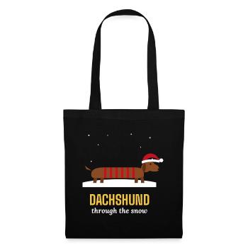 Dackel durch den Schnee-Weihnachtspullover - Stoffbeutel - Schwarz - Vorne