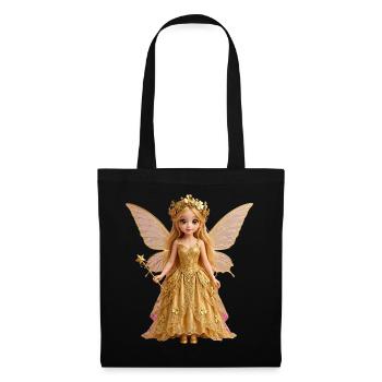 Goldene Feenprinzessin Glänzende Flügel - Stoffbeutel - Schwarz - Vorne