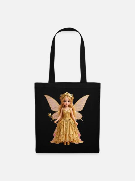 Goldene Feenprinzessin Glänzende Flügel - Stoffbeutel - Schwarz