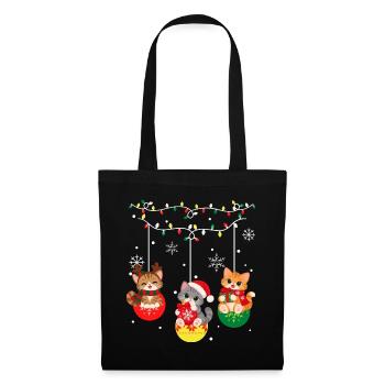 Weihnachtliches Katzenhemd - Stoffbeutel - Schwarz - Vorne