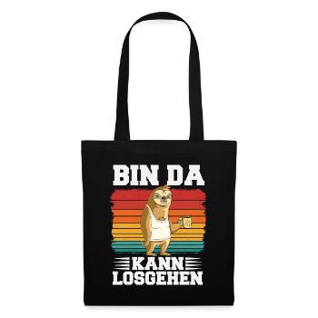 Bin da, kann losgehen – Faultier mit Kaffee - Stoffbeutel - Schwarz - Vorne