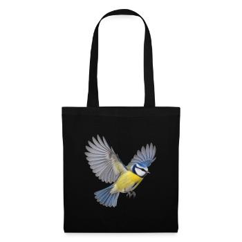Blaumeise im Flug – blaugelbes Gartenvogelmotiv - Stoffbeutel - Schwarz - Vorne