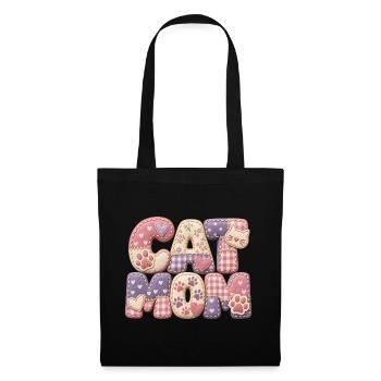 Cat Mom – Katzenmama Geschenk süßen 3D Patchwork - Stoffbeutel - Schwarz - Vorne