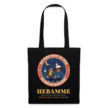 Hebamme – Storch Nachtschicht Hebammen Geschenk - Stoffbeutel - Schwarz - Vorne