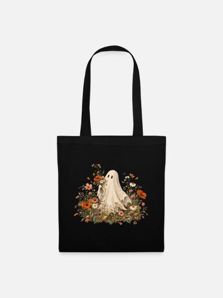 Halloween Geist im Blumenbeet - Stoffbeutel - Schwarz