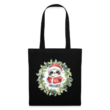 Weihnachts-Faultier im Santa-Outfit - Stoffbeutel - Schwarz - Vorne