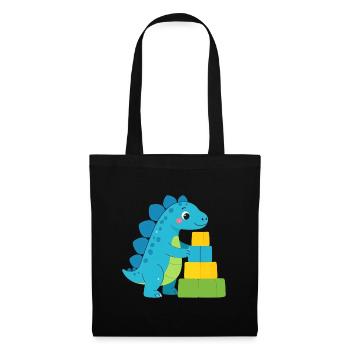 Blauer Comic Dinosaurier Bauklötze Kinder T-Shirt - Stoffbeutel - Schwarz - Vorne