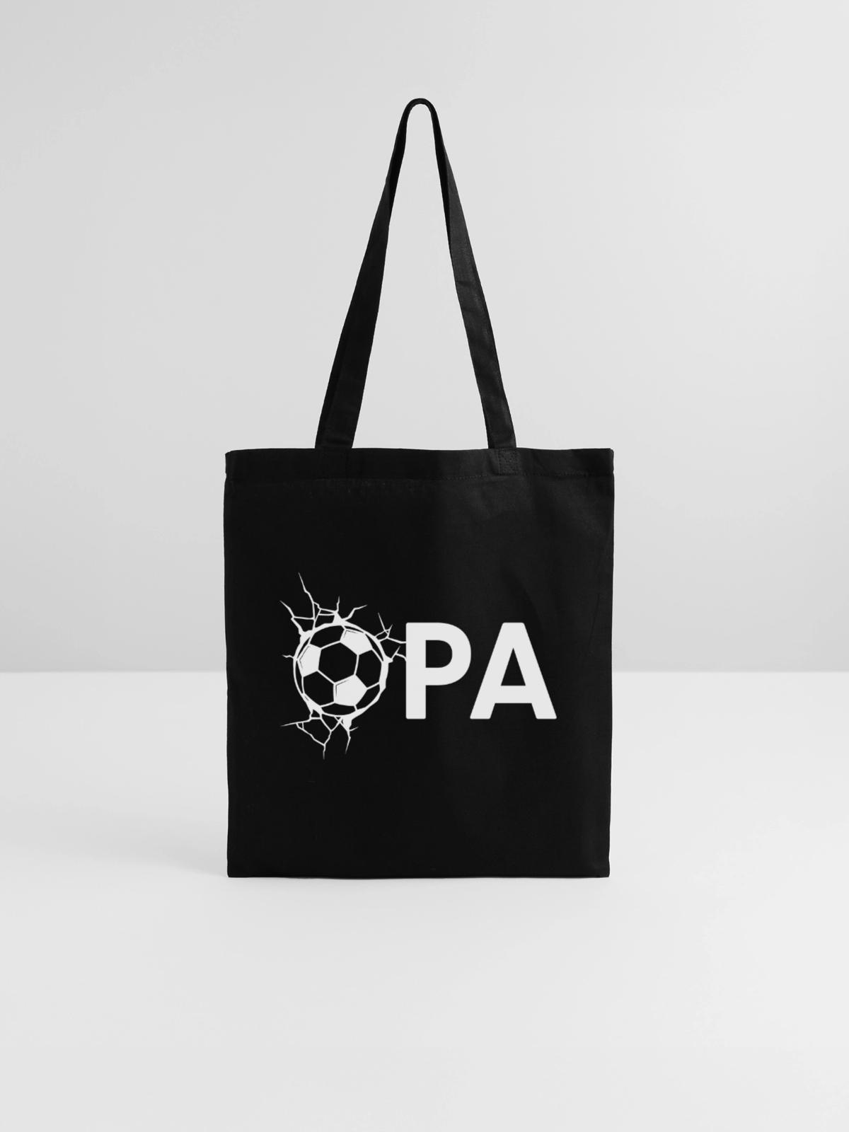 Opa mit Fußball – Weiß - Stoffbeutel - Schwarz - Vorne
