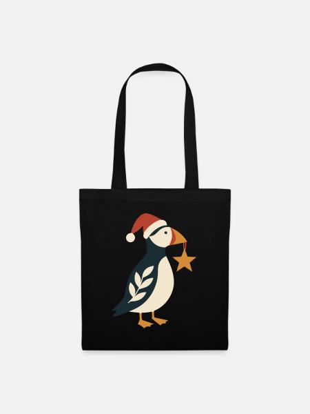Weihnachtspuffin mit Weihnachtsstern - Stoffbeutel - Schwarz