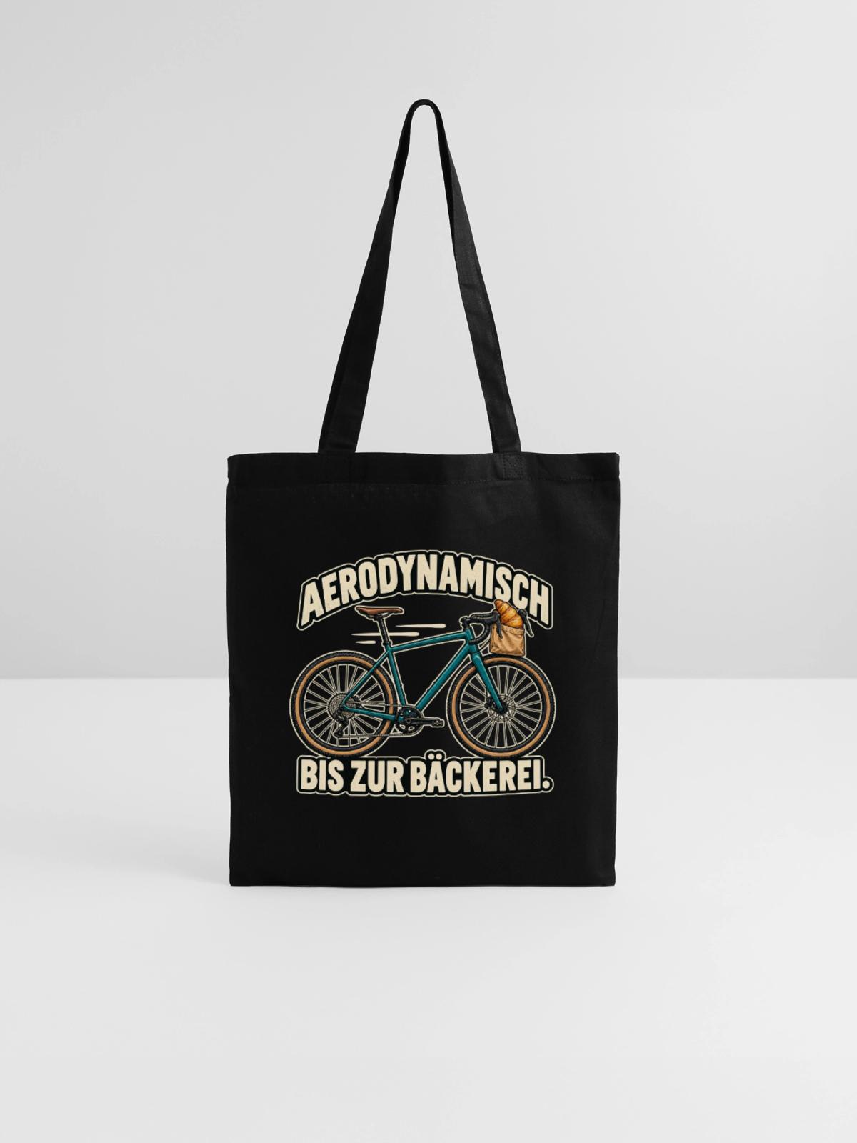 Aerodynamisch bis zur Bäckerei - Stoffbeutel - Schwarz - Vorne
